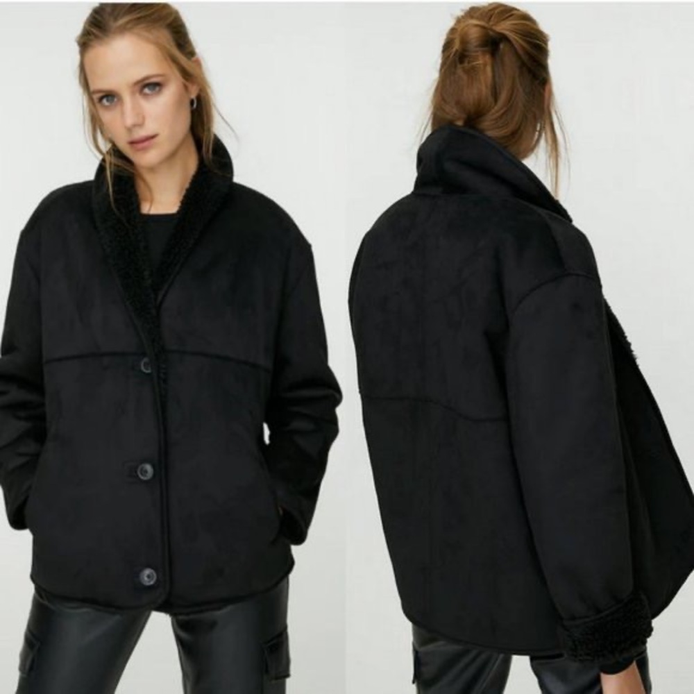 ARITZIA Wilfred Free Deanna Stallion Sherpa Jacket Button-Up Coat Black Sz S - Picture 15 of 15